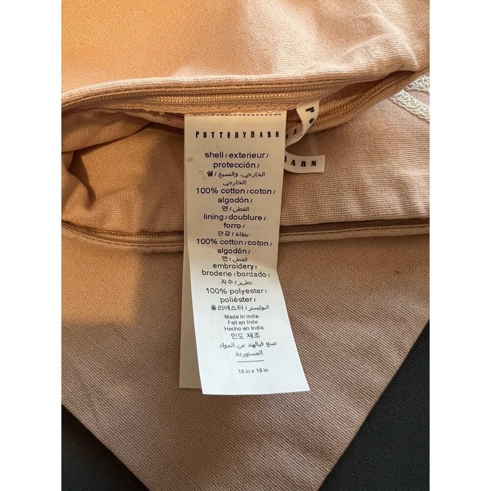 Pottery Barn Kyla Floral Embroidered Pillow Cover Pink White Square Cotton 18x18 - Picture 6 of 7